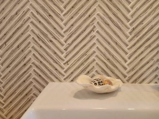 岡山の注文住宅｜名作住宅　施工事例　造作洗面化粧台　タイル