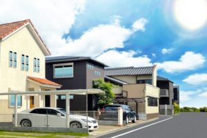岡山で注文住宅を検討する際に参考になる住宅街と戸建て外観のイメージ